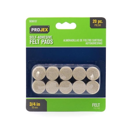 Posdatas 0.75 in. Felt Self Adhesive Surface Pad - Round, Brown, 20PK PO3307298
